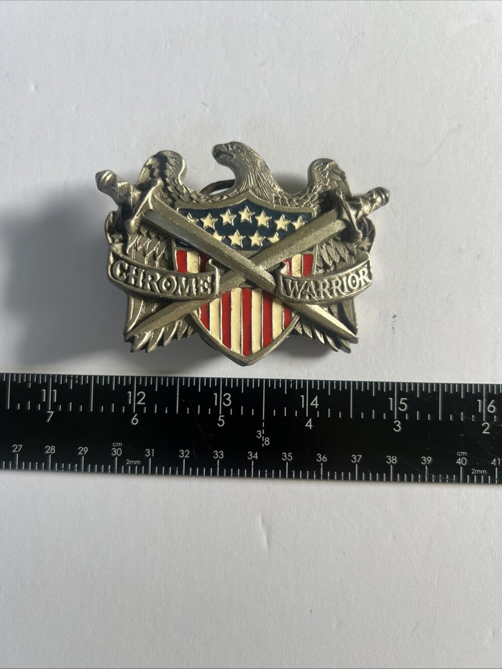Chrome Warrior Belt Buckle Swords & Eagle~1995